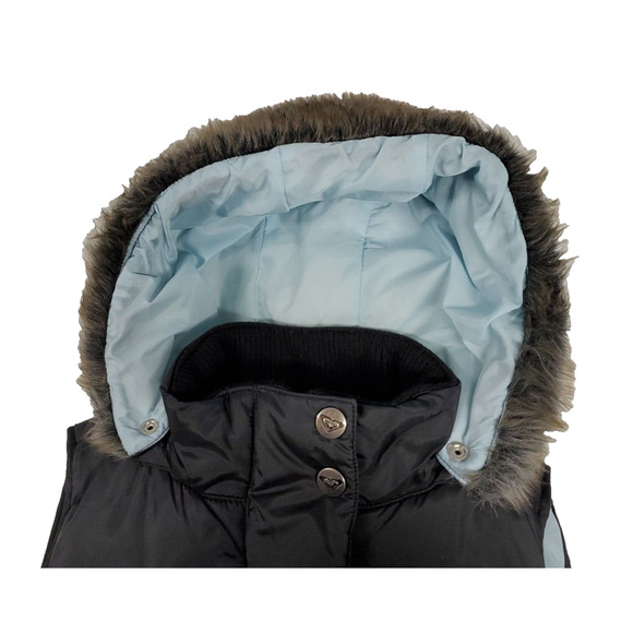 ROXY Womens Hooded PUFFER VEST Black Removable Fur Trimmed Hood Size Large - Picture 6 of 14